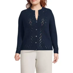Women's Pointelle Crew Neck Cardigan Sweater