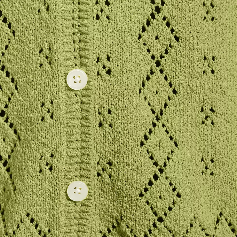 Women's Pointelle Crew Neck Cardigan Sweater