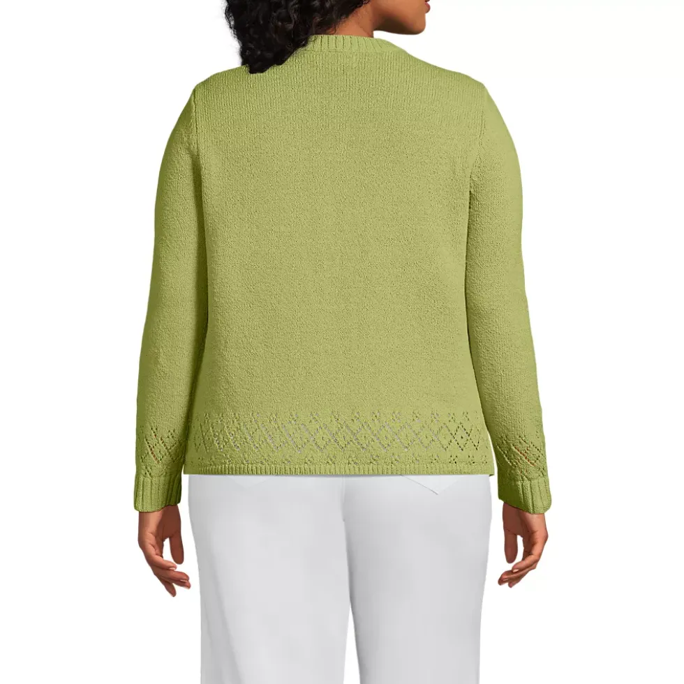 Women's Pointelle Crew Neck Cardigan Sweater