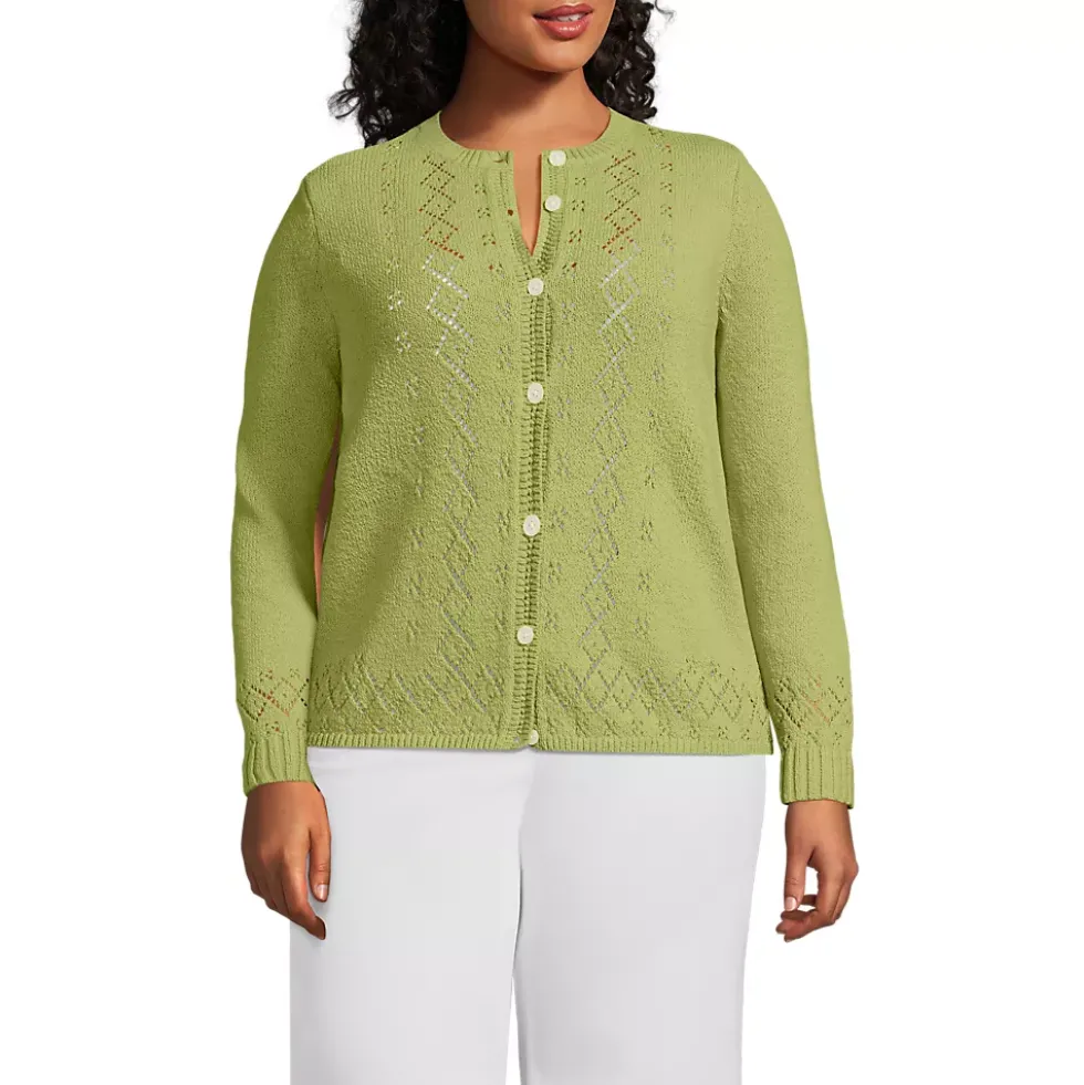 Women's Pointelle Crew Neck Cardigan Sweater