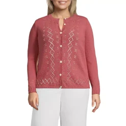 Women's Pointelle Crew Neck Cardigan Sweater