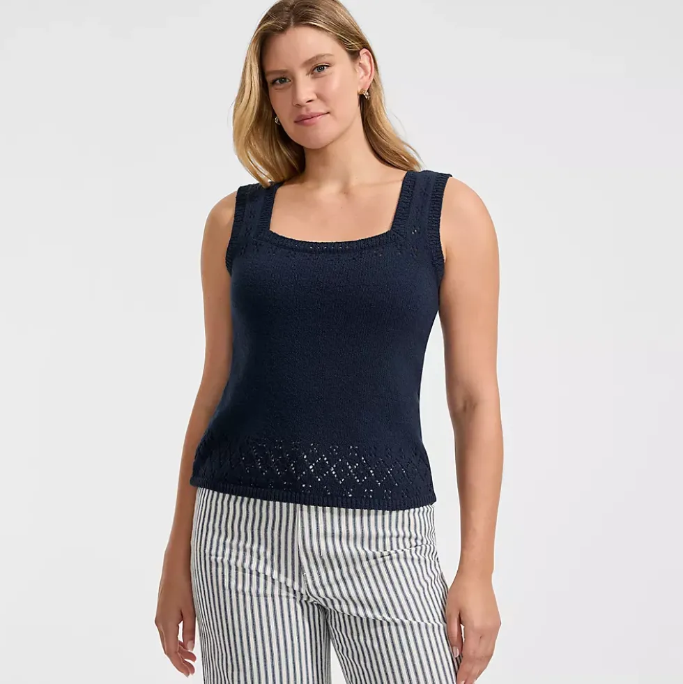 Women's Pointelle Square Neck Tank Sweater