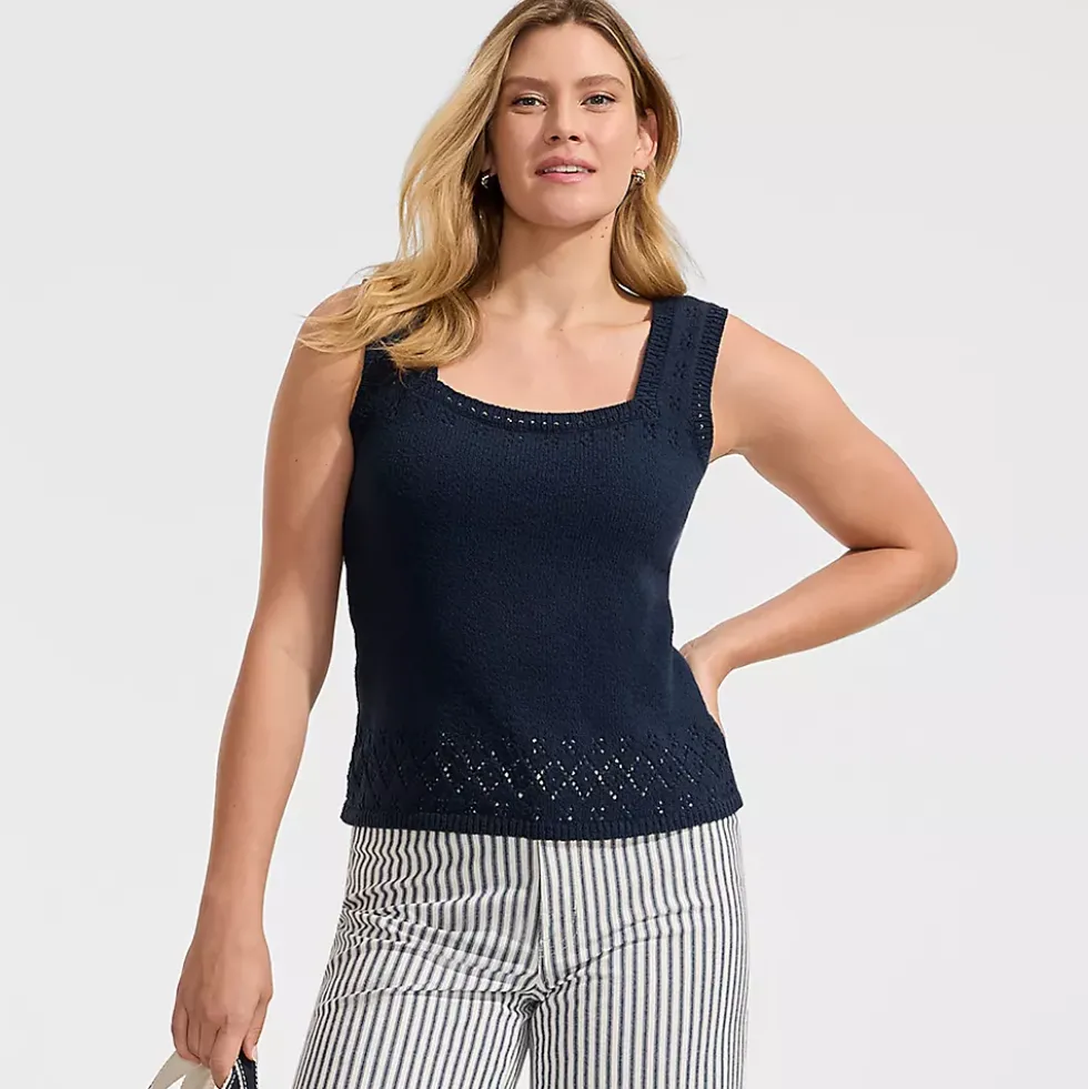 Women's Pointelle Square Neck Tank Sweater