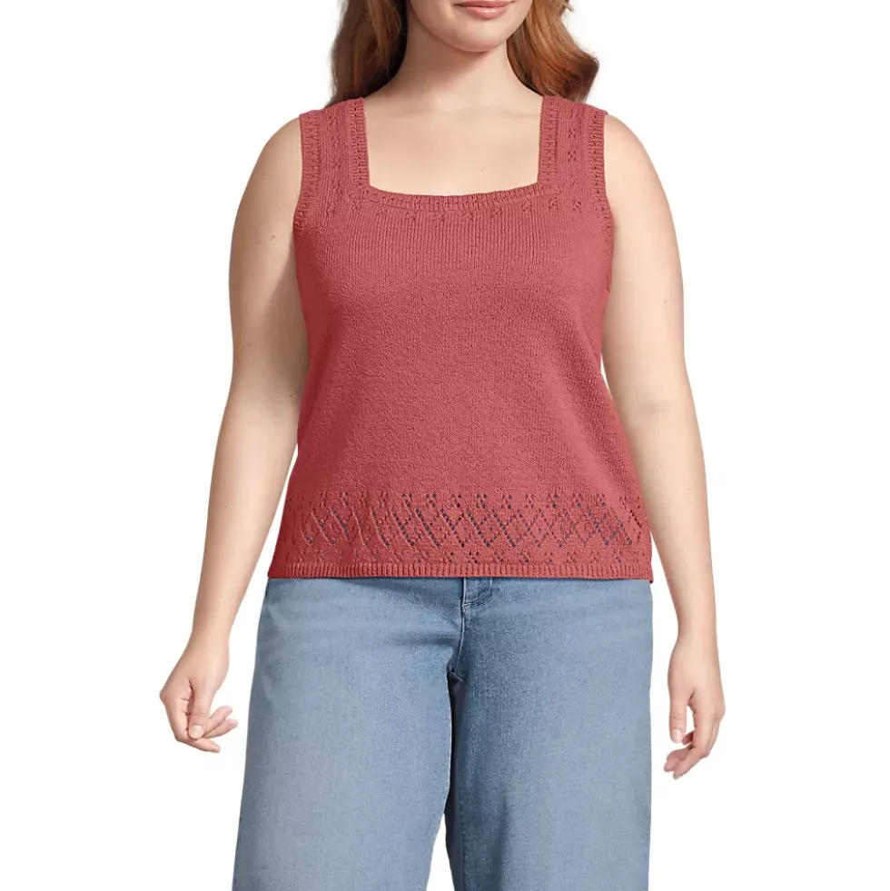 Women's Pointelle Square Neck Tank Sweater