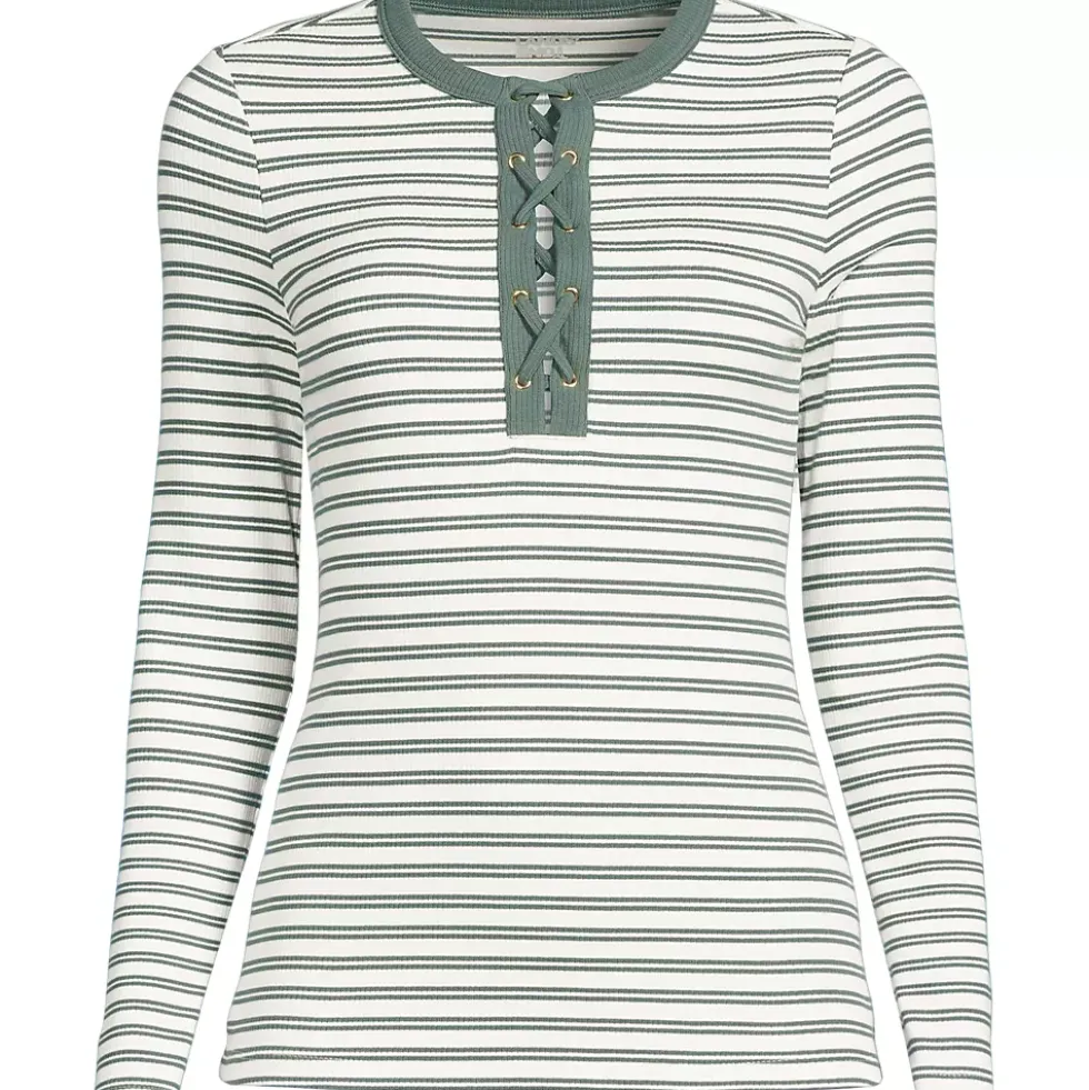 Women's Polished Rib Tie Henley Top