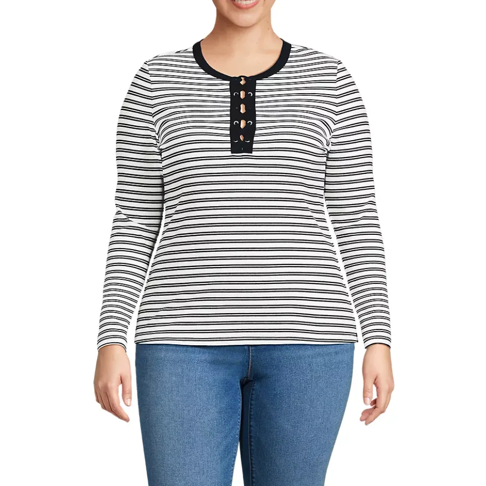 Women's Polished Rib Tie Henley Top