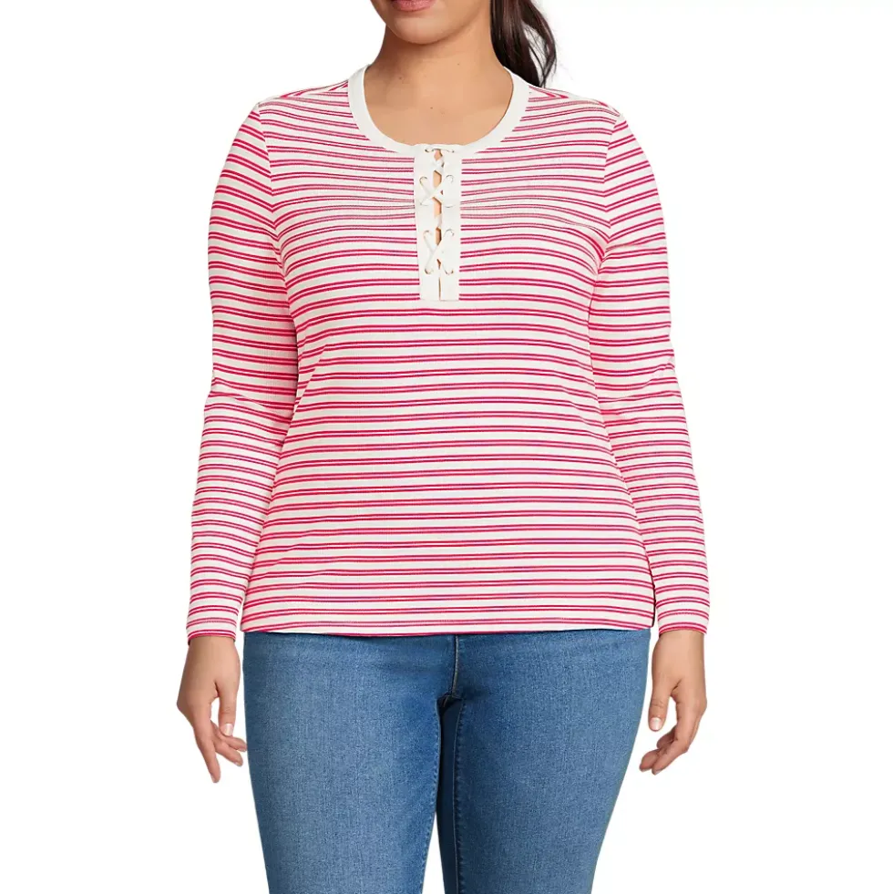 Women's Polished Rib Tie Henley Top
