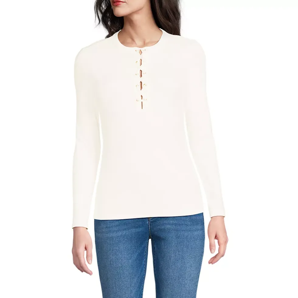 Women's Polished Rib Tie Henley Top