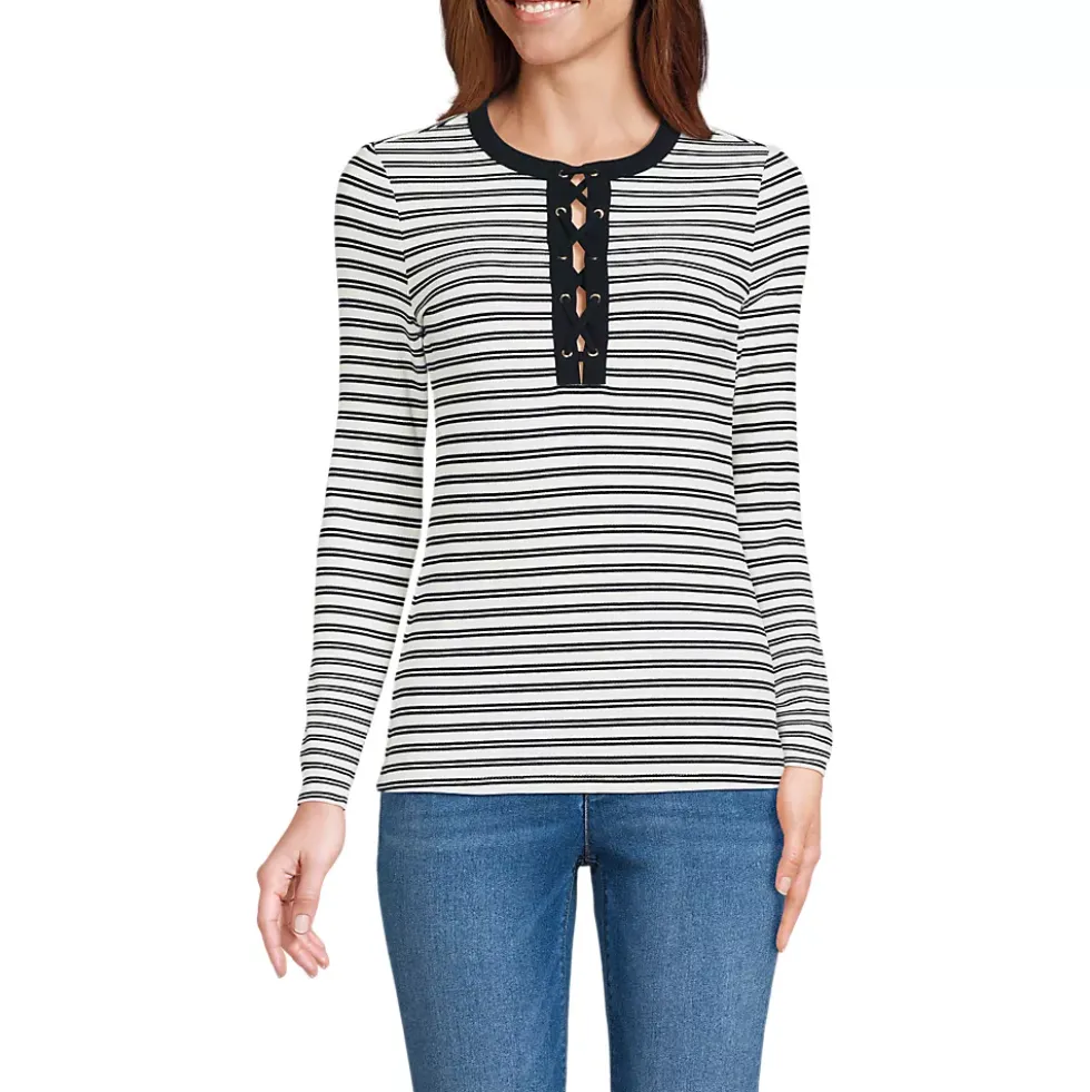 Women's Polished Rib Tie Henley Top