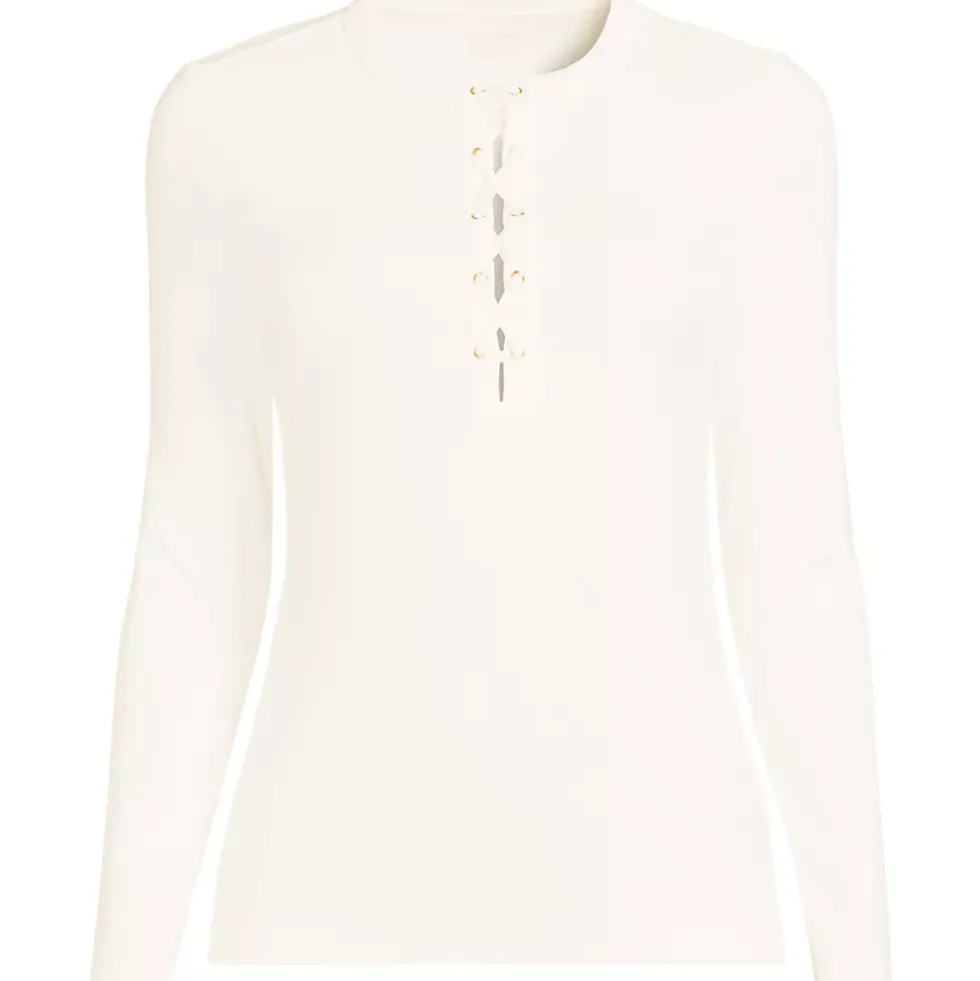 Women's Polished Rib Tie Henley Top