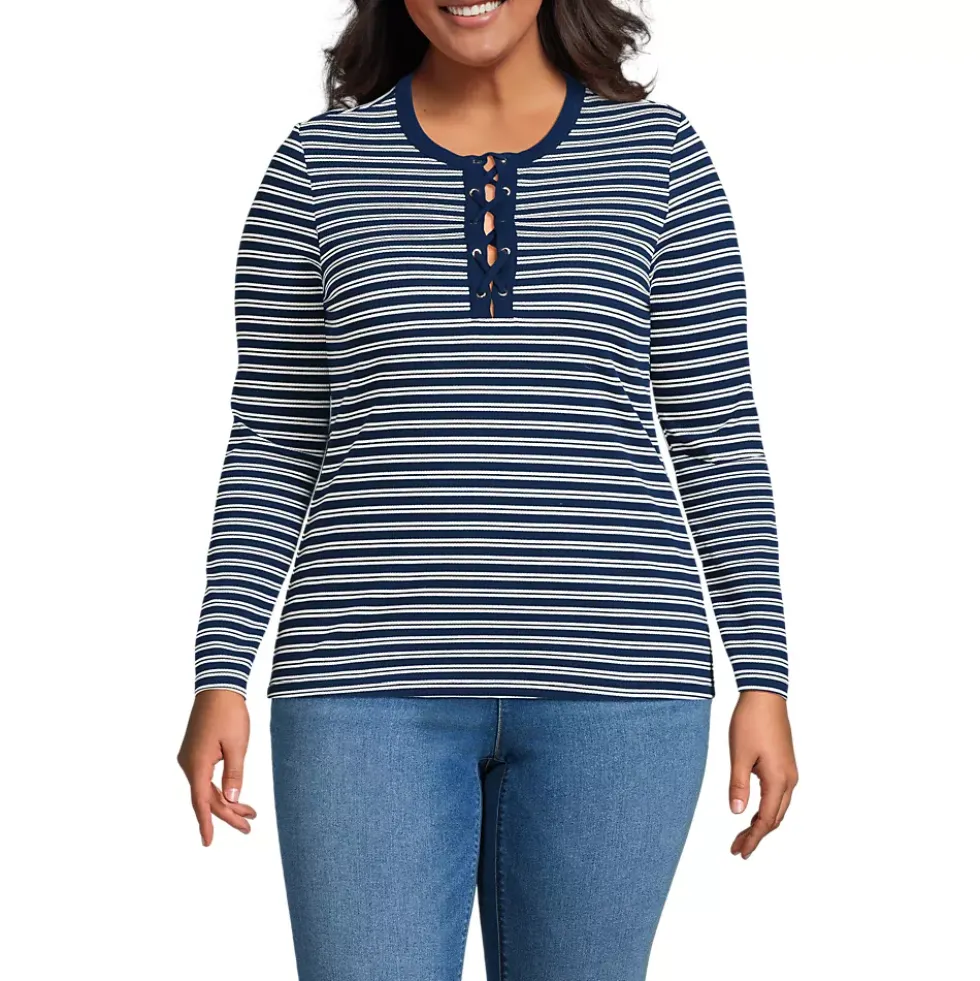 Women's Polished Rib Tie Henley Top