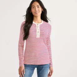 Women's Polished Rib Tie Henley Top