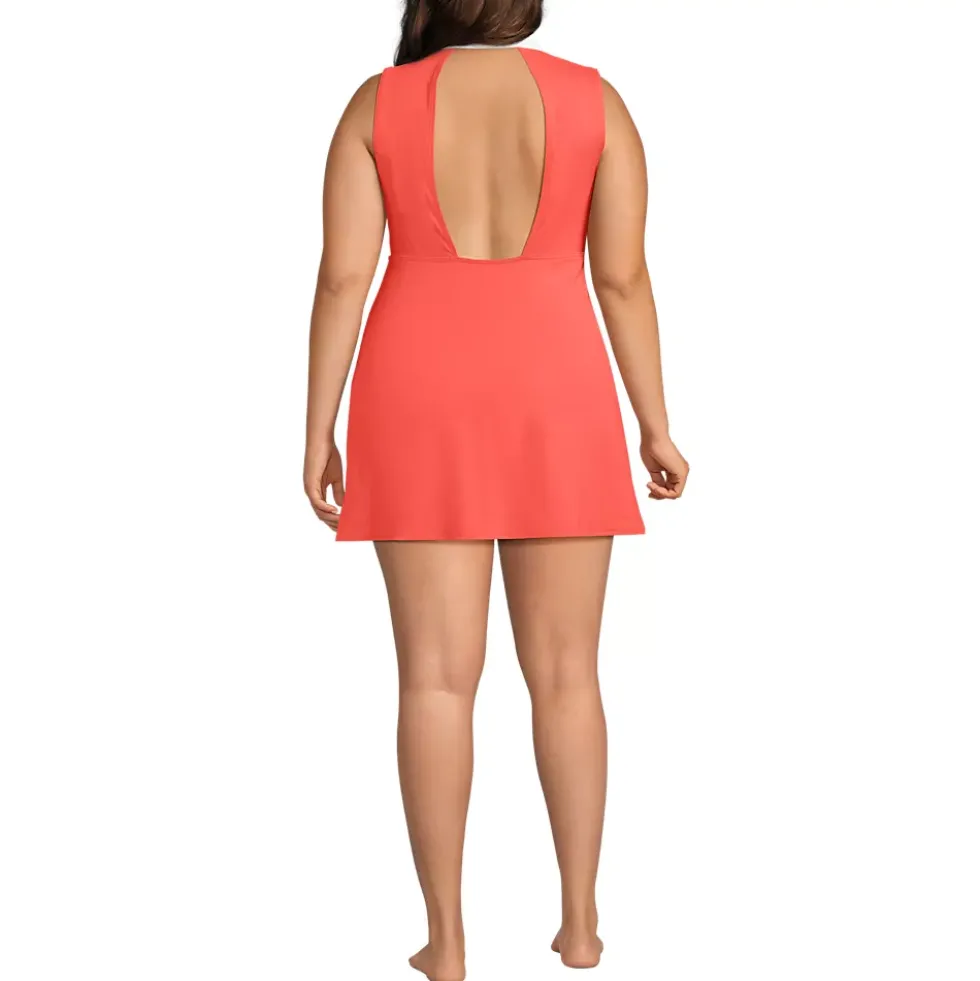Women's Polo Collar Tie Front Swim Dress Swimsuit