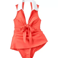Women's Polo Collar Tie Front Swim Dress Swimsuit