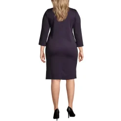 Women's Ponte 3/4 Sleeve Split Neck Shift Dress