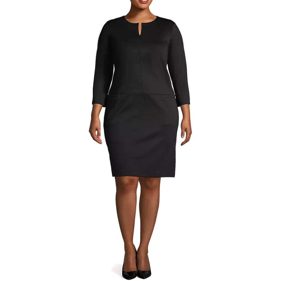 Women's Ponte 3/4 Sleeve Split Neck Shift Dress