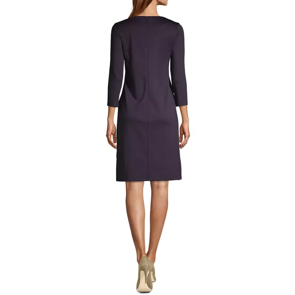 Women's Ponte 3/4 Sleeve Split Neck Shift Dress