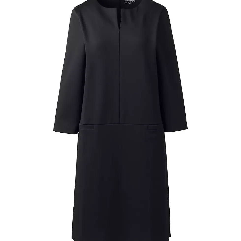 Women's Ponte 3/4 Sleeve Split Neck Shift Dress