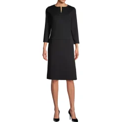 Women's Ponte 3/4 Sleeve Split Neck Shift Dress