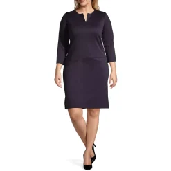 Women's Ponte 3/4 Sleeve Split Neck Shift Dress