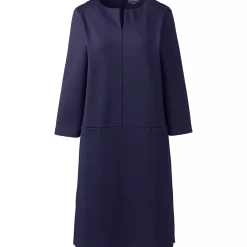 Women's Ponte 3/4 Sleeve Split Neck Shift Dress