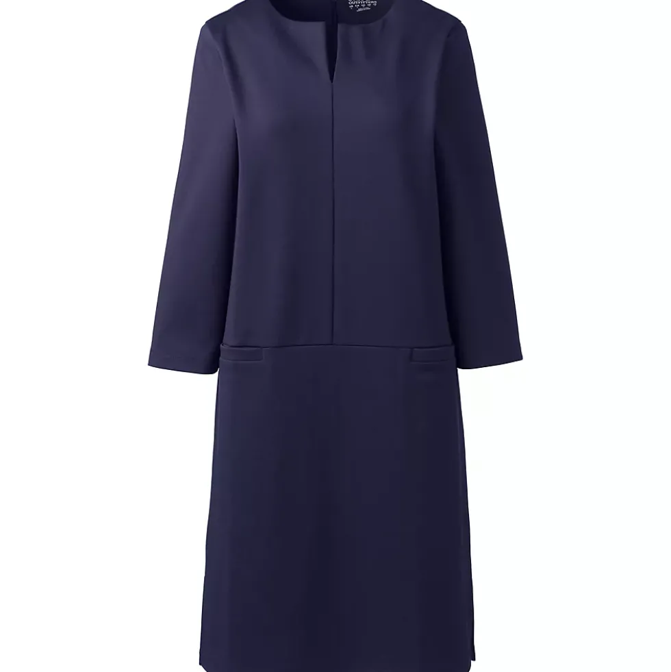 Women's Ponte 3/4 Sleeve Split Neck Shift Dress