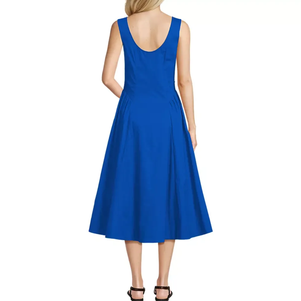 Women's Poplin Boatneck Midi Dress