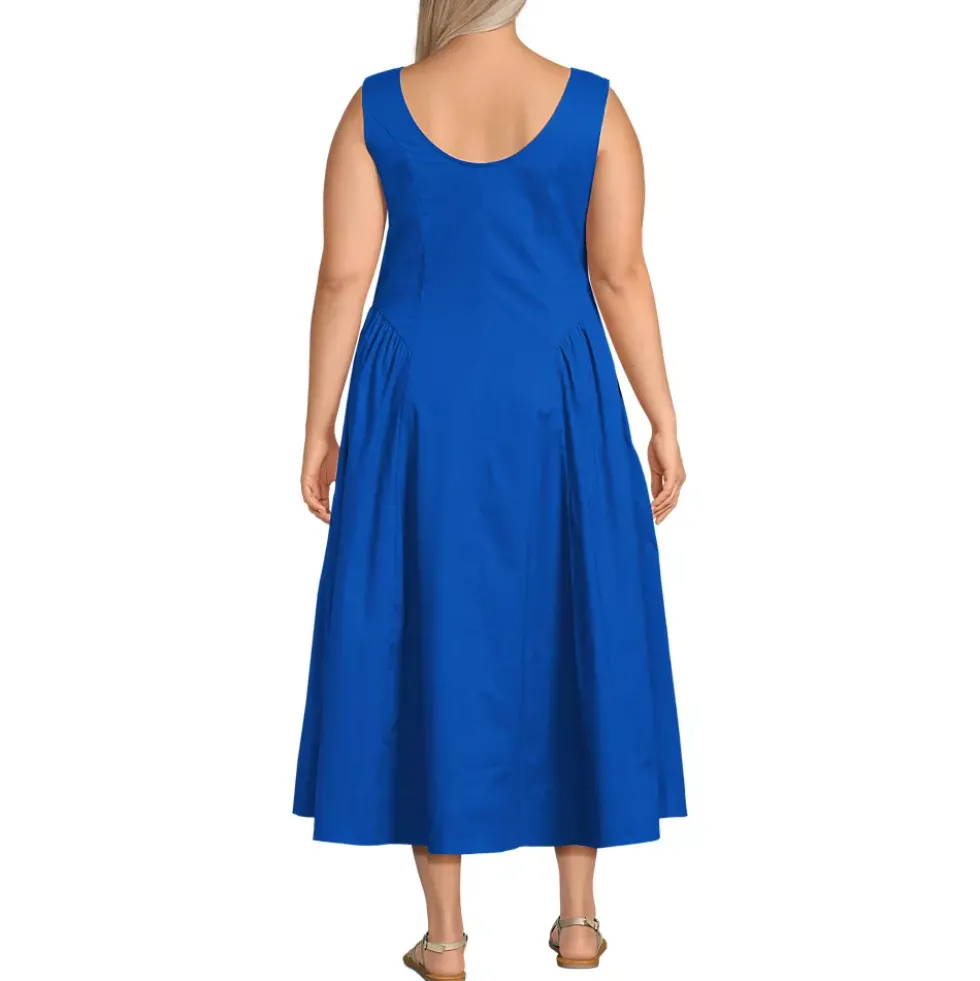 Women's Poplin Boatneck Midi Dress