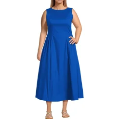 Women's Poplin Boatneck Midi Dress
