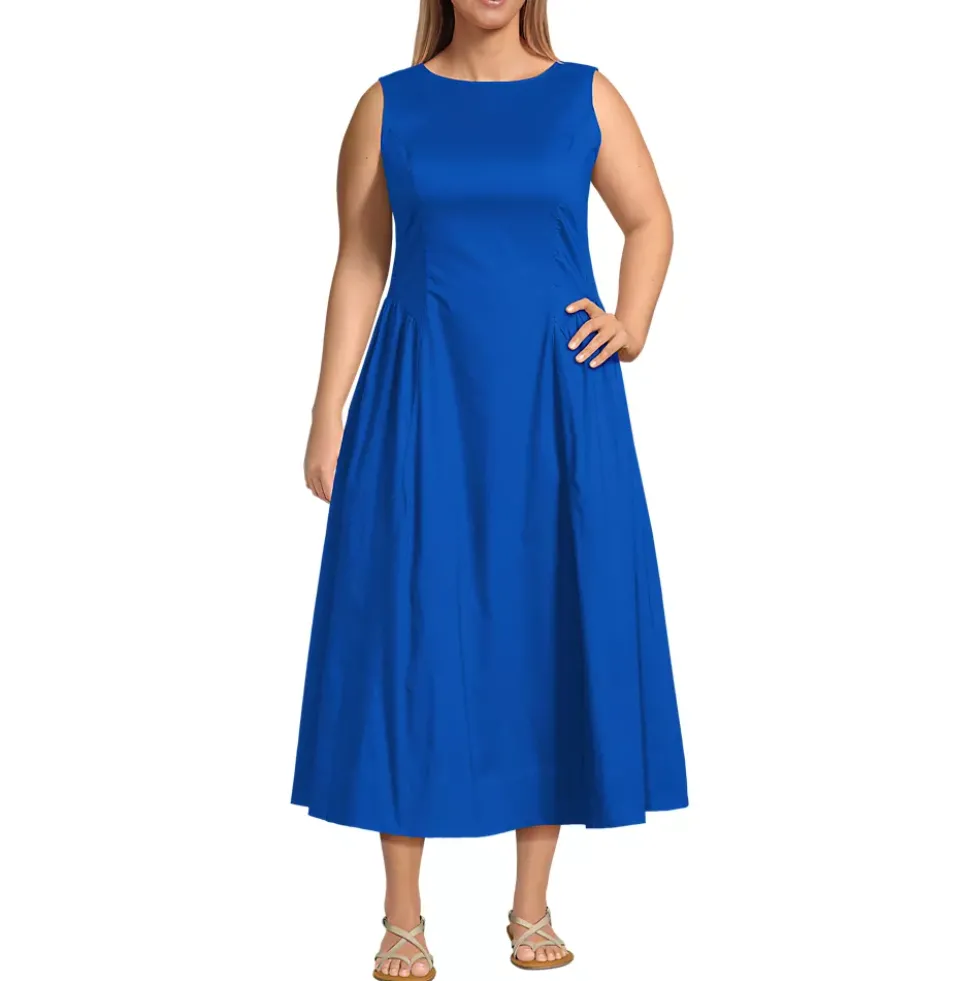 Women's Poplin Boatneck Midi Dress