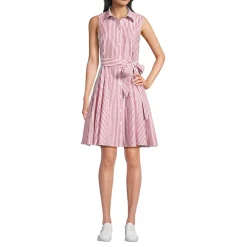 Women's Poplin Button Front Dress with Godets