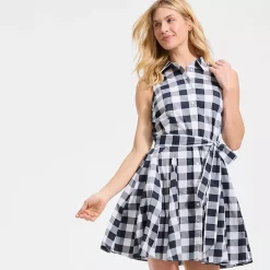 Women's Poplin Button Front Dress with Godets