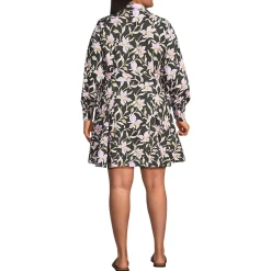Women's Poplin Button Front Dress with Godets