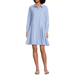 Women's Poplin Button Front Dress with Godets