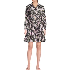 Women's Poplin Button Front Dress with Godets