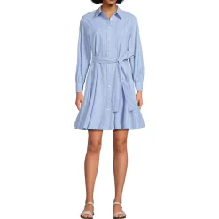 Women's Poplin Button Front Dress with Godets