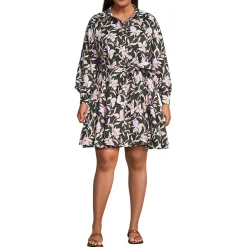 Women's Poplin Button Front Dress with Godets