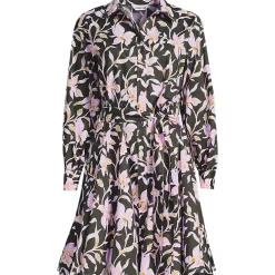 Women's Poplin Button Front Dress with Godets