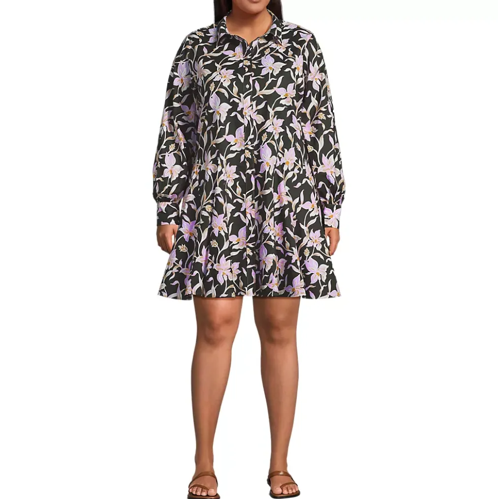 Women's Poplin Button Front Dress with Godets