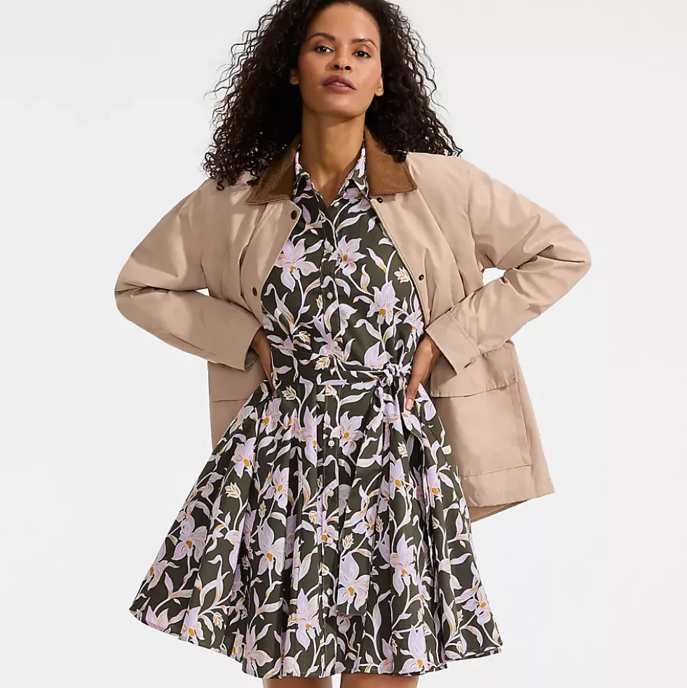 Women's Poplin Button Front Dress with Godets