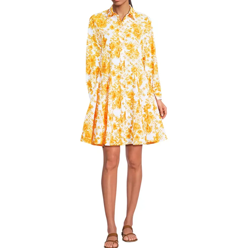 Women's Poplin Button Front Dress with Godets