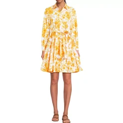 Women's Poplin Button Front Dress with Godets