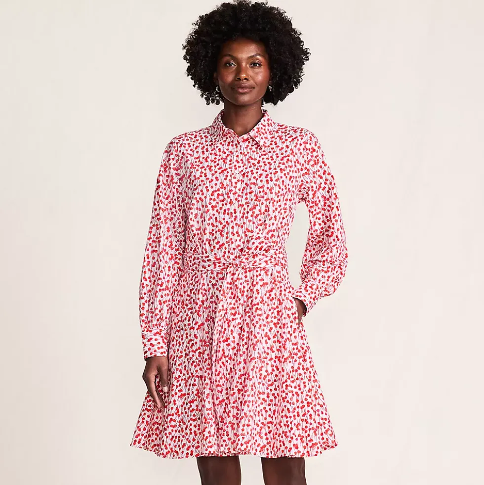 Women's Poplin Button Front Dress with Godets