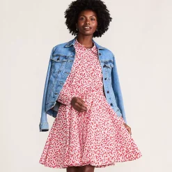 Women's Poplin Button Front Dress with Godets