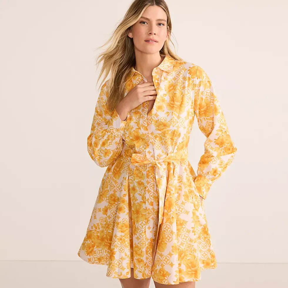 Women's Poplin Button Front Dress with Godets