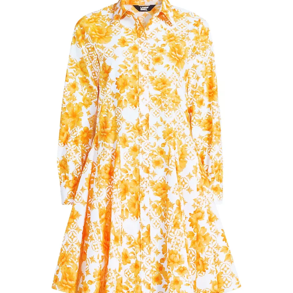 Women's Poplin Button Front Dress with Godets