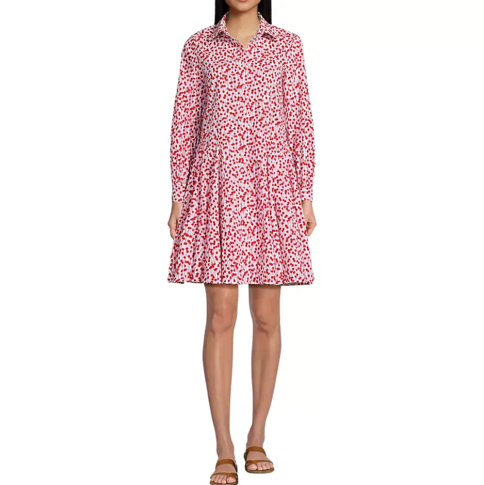 Women's Poplin Button Front Dress with Godets