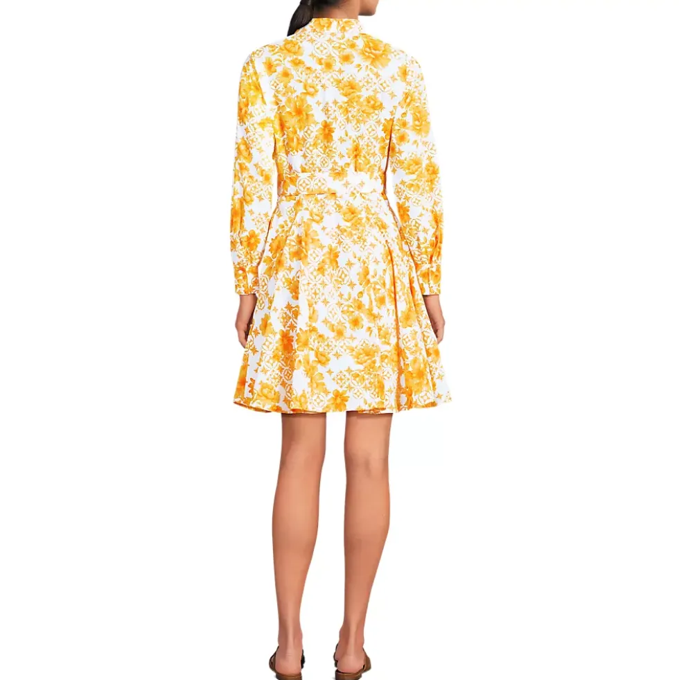 Women's Poplin Button Front Dress with Godets