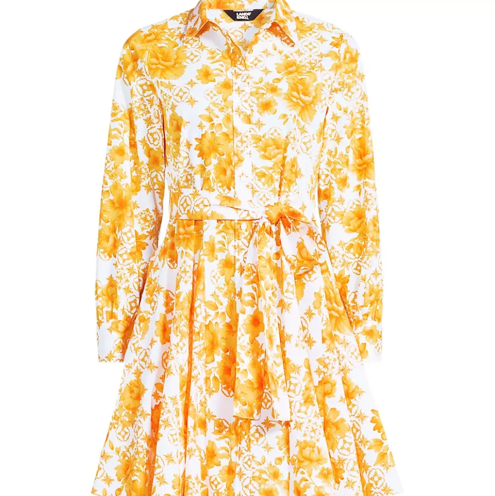 Women's Poplin Button Front Dress with Godets