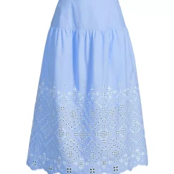 Women's Poplin Drop Waist Embroidered Eyelet Midi Skirt